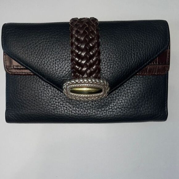 Vintage Brighton black pebbled leather clutch approx 8”x5”x 15” opened up. - Picture 1 of 8